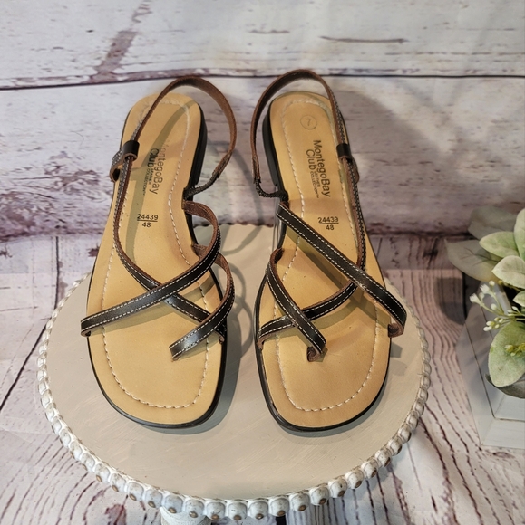 Montego Bay Club Leather Collection Brown Strappy Sandal Size 7 - Picture 4 of 12
